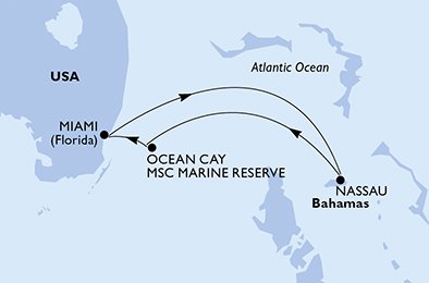 immagine dell´itinerario della crociera in usa, bahamas a bordo di 
											MSC DIVINA con partenza da Miami il 09/02/21