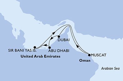 immagine dell´itinerario della crociera in emirati arabi uniti, oman a bordo di 
											MSC LIRICA con partenza da Dubai il 04/04/21