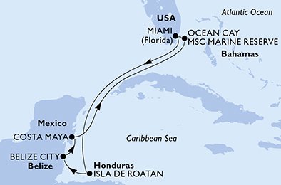 crociera msc UFTC itinerario della crociera in
usa, honduras, belize, messico, bahamas su MSC MERAVIGLIA
