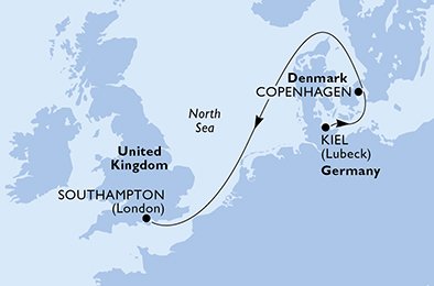 immagine itinerario della crociera in germania, danimarca, regno unito a bordo di msc grand voyages