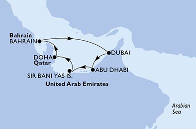 crociera msc UFUX itinerario della crociera in
emirati arabi uniti, qatar, bahrain su MSC SEAVIEW