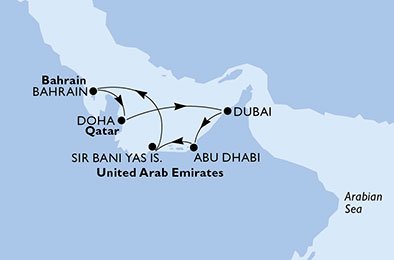 immagine dell´itinerario della crociera in emirati arabi uniti, bahrain, qatar a bordo di 
											MSC SEAVIEW con partenza da Dubai il 12/12/20