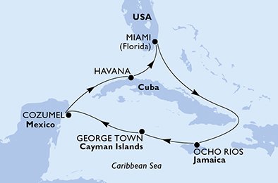 crociera msc UFYG itinerario della crociera in
usa, giamaica, isole cayman, messico, cuba su MSC ARMONIA