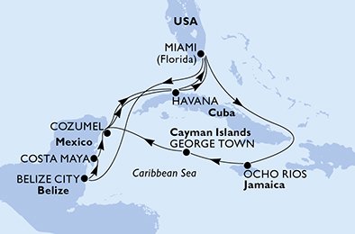 crociera msc UFZ9 itinerario della crociera in
usa, giamaica, isole cayman, messico, cuba, belize su MSC ARMONIA