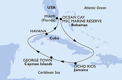 crociera msc UG12 itinerario della crociera in
usa, bahamas, giamaica, isole cayman, cuba su MSC ARMONIA