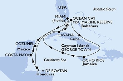crociera msc UG1C itinerario della crociera in
usa, bahamas, giamaica, isole cayman, cuba, honduras, messico su MSC ARMONIA