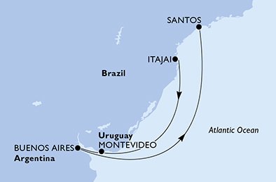crociera msc UG3R itinerario della crociera in
brasile, uruguay, argentina su MSC SINFONIA