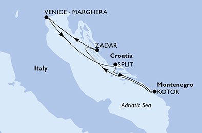 itinerario della crociera in 
							italia, croazia, montenegro su MSC SINFONIA