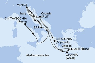 crociera msc UG3Y itinerario della crociera in
italia, croazia, grecia su MSC LIRICA