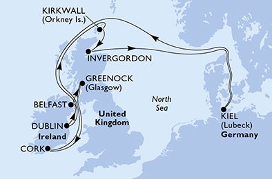 crociera msc UG67 itinerario della crociera in
germania, irlanda, regno unito su MSC SPLENDIDA