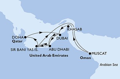 crociera msc UGID itinerario della crociera in
emirati arabi uniti, oman, qatar su MSC BELLISSIMA