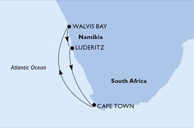 immagine dell´itinerario della crociera in sudafrica, namibia a bordo di 
											MSC MUSICA con partenza da Citt? del Capo il 20/01/21