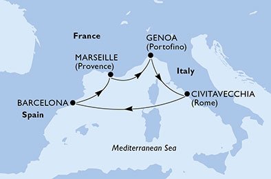 crociera msc UHLD itinerario della crociera in
italia, spagna, francia su MSC MAGNIFICA