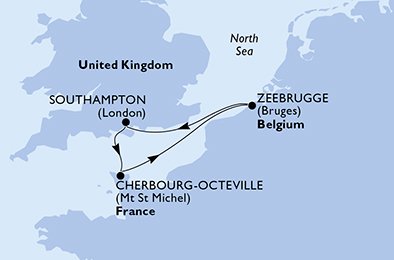 immagine itinerario della crociera in regno unito, francia, belgio a bordo di msc magnifica