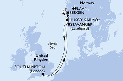 itinerario della crociera in 
							regno unito, norvegia su MSC MAGNIFICA