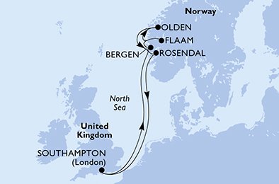 crociera msc UHLU itinerario della crociera in
regno unito, norvegia su MSC MAGNIFICA