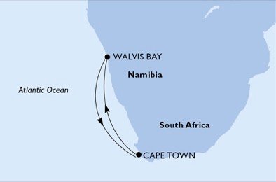 immagine dell´itinerario della crociera in sudafrica, namibia a bordo di 
											MSC OPERA con partenza da Citt? del Capo il 06/02/21