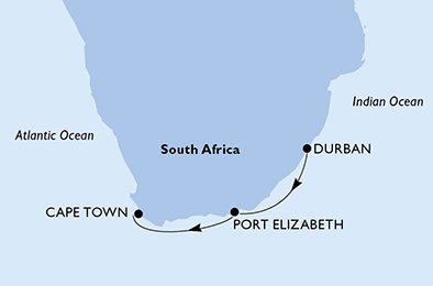 immagine dell´itinerario della crociera in sudafrica a bordo di 
											MSC OPERA con partenza da Durban il 07/12/20