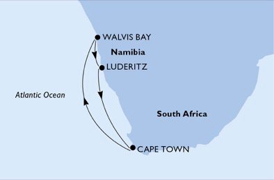 immagine dell´itinerario della crociera in sudafrica, namibia a bordo di 
											MSC OPERA con partenza da Citt? del Capo il 10/02/21