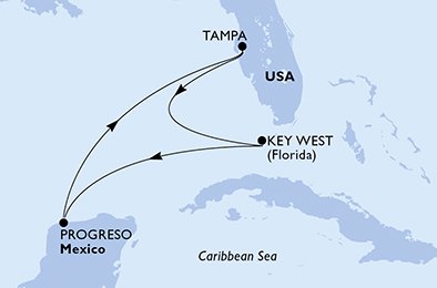 immagine dell´itinerario della crociera in usa, messico a bordo di 
											MSC ARMONIA con partenza da Tampa il 25/03/21