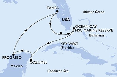 immagine itinerario della crociera in usa, bahamas, messico a bordo di msc armonia