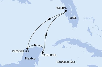 immagine dell´itinerario della crociera in USA, Messico a bordo di 
							MSC ARMONIA