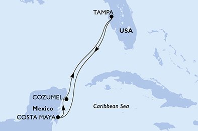 itinerario della crociera in 
							usa, messico su MSC ARMONIA