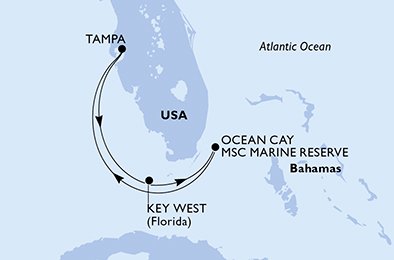 immagine dell´itinerario della crociera in USA, Bahamas a bordo di 
							MSC ARMONIA