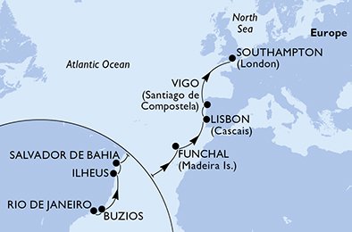 crociera msc UHVG itinerario della crociera in
brasile, portogallo, spagna, regno unito su MSC PREZIOSA