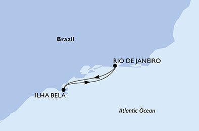 itinerario della crociera in 
							rio de janeiro, ilhabela, rio de janeiro su MSC PREZIOSA