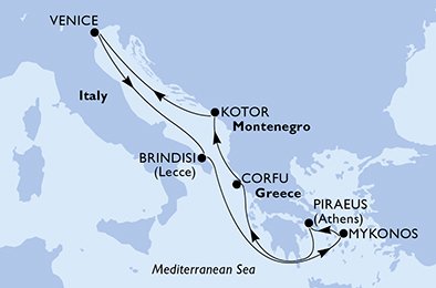 crociera msc UIN4 itinerario della crociera in
italia, grecia, montenegro su MSC MUSICA