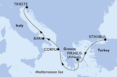 immagine dell´itinerario della crociera in Turchia, Grecia, Italia a bordo di 
							MSC FANTASIA