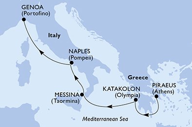 crociera msc UJ57 itinerario della crociera in
grecia, italia su MSC LIRICA