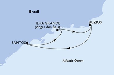 immagine itinerario della crociera in santos, ilha grande, buzios, santos a bordo di msc preziosa