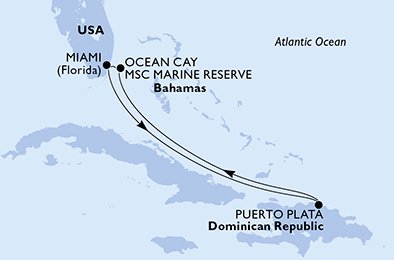 crociera msc UJT1 itinerario della crociera in
usa, repubblica dominicana, bahamas su MSC DIVINA