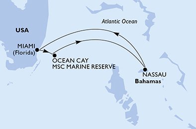 immagine dell´itinerario della crociera in USA, Bahamas a bordo di 
							MSC DIVINA