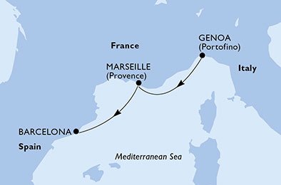 immagine dell´itinerario della crociera in Italia, Francia, Spagna a bordo di 
							MSC POESIA