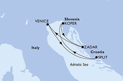 immagine dell´itinerario della crociera in italia, croazia, slovenia a bordo di 
											MSC SINFONIA con partenza da Venezia il 13/04/21