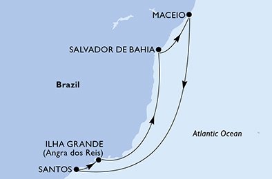 Santos, Ilha Grande, Salvador, Maceió, Santos