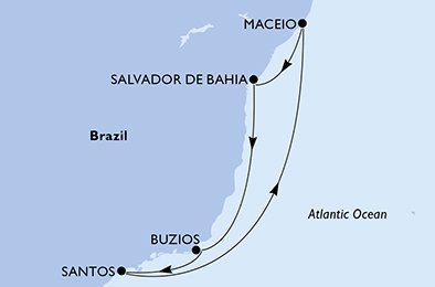 Santos (São Paulo), Maceió, Salvador, Búzios, Santos (São Paulo)