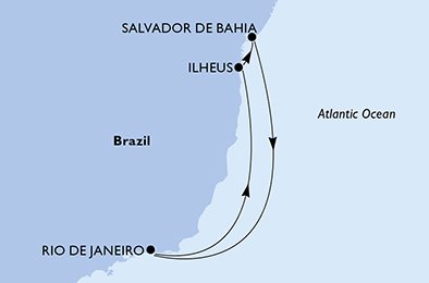 Rio de Janeiro,Ilheus,Salvador,Rio de Janeiro