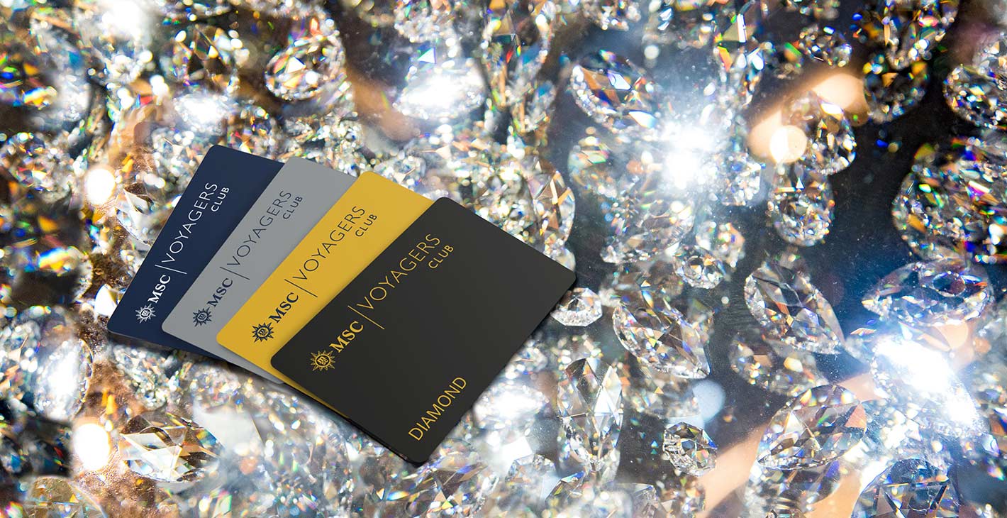 MSC Voyagers Club cards on a sparkling diamond background | MSC Cruises