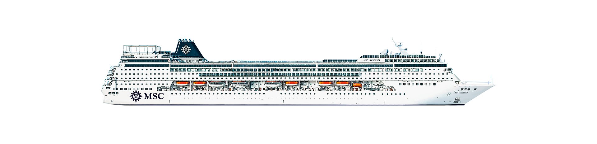 Side view of the MSC cruise ship with lifeboats and modern design | MSC Cruises