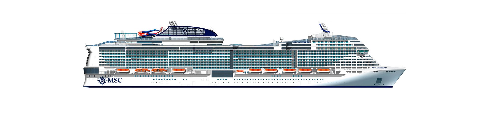 Illustration of an MSC cruise ship with lifeboats and modern design | MSC Cruises