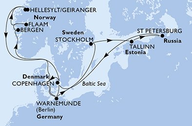 14 Noches por Dinamarca, Alemania, Suecia, Estonia, Rusia, Noruega a bordo del MSC Poesia