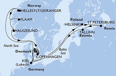14 Noches por Dinamarca, Noruega, Alemania, Finlandia, Rusia, Estonia a bordo del MSC Meraviglia