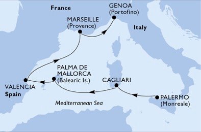 5 Noches por Italia, España, Francia a bordo del MSC Divina