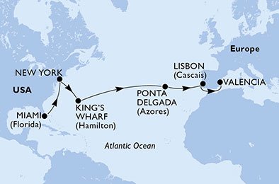 16 Noches por Estados Unidos, Bermudas, Portugal, España a bordo del MSC Divina