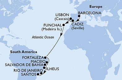17 Noches por España, Portugal, Brasil a bordo del MSC Poesia