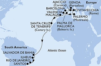 20 Noches por España, Francia, Italia, Brasil a bordo del MSC Seaview